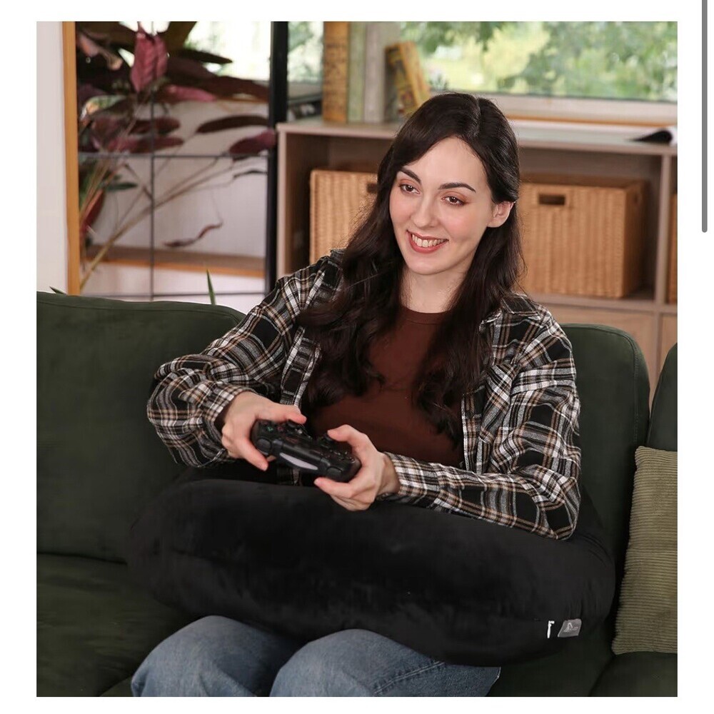 Black Arm Rest Pillow Gaming Reading Crocheting Plush + ties Ergonomic Support